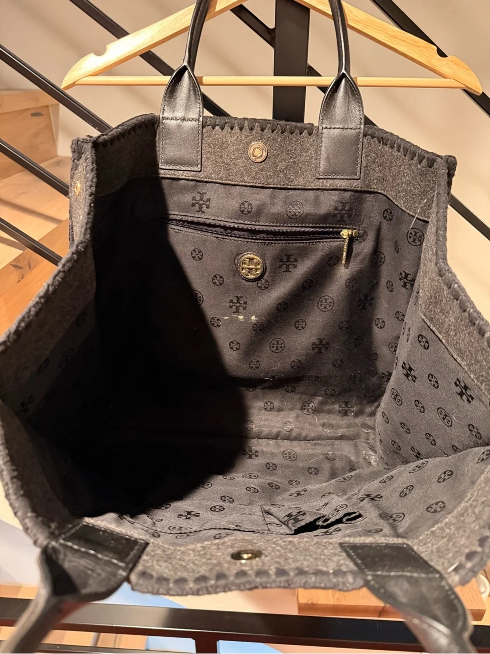 Tory Burch | Ella Stitched Tote Charcoal Grey Felt